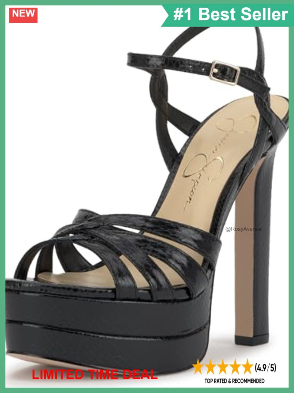 Faux Leather Double Platform Heeled Sandals Block Heel Ankle Strap